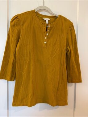 1901 Mustard Ribbed Henley 3/4 Sleeve Top
